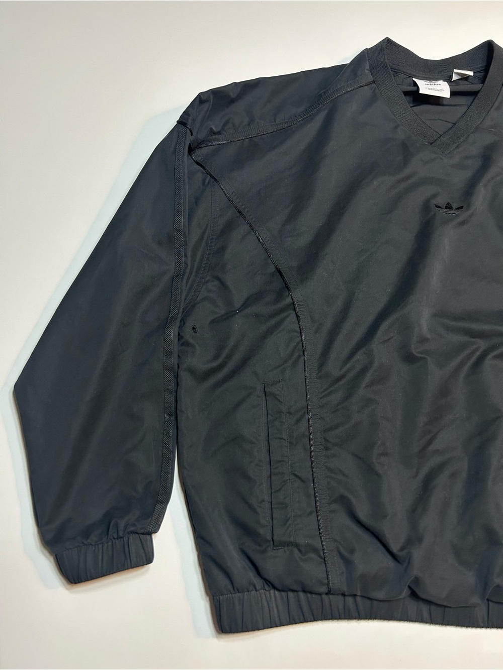 Adidas Originals Vintage V-Neck Windshirt Pullover Jacket Black Tonal Trefoil